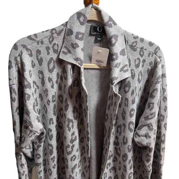 G by Giuliana Jacquard Sweater Knit Duster Cardigan Gray Leopard Size 1X NWOT - Picture 6 of 8